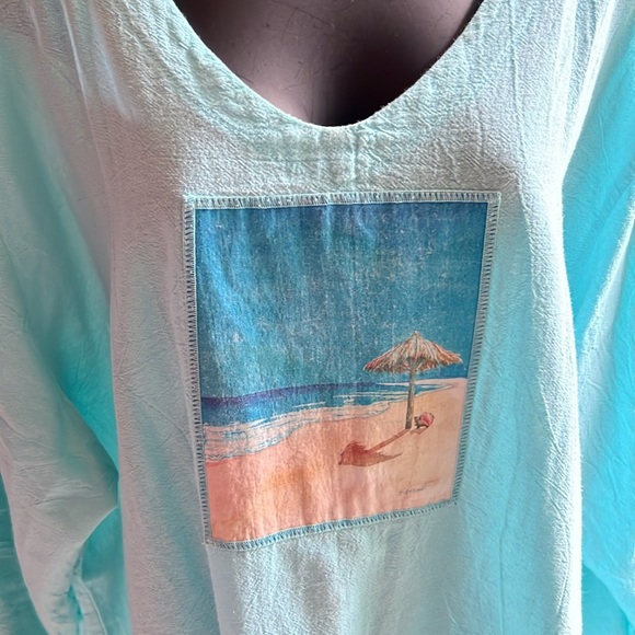PEANUT PUNCH Tops - PEANUT PUNCH  🏖️ TURQUOISE-BLUE 100% COTTON BLOUSE TOP/SWIM COVER UP Women’s 2X